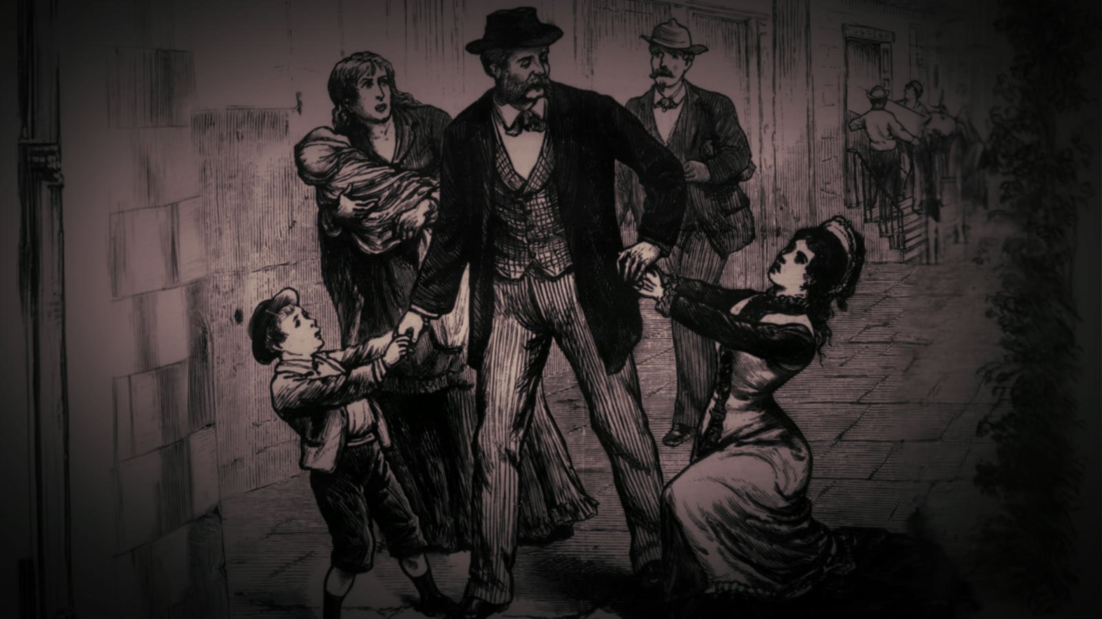Film still: the same street scene, animated