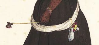Colonial illustration of a bolsa de mandinga worn against the body on a cord