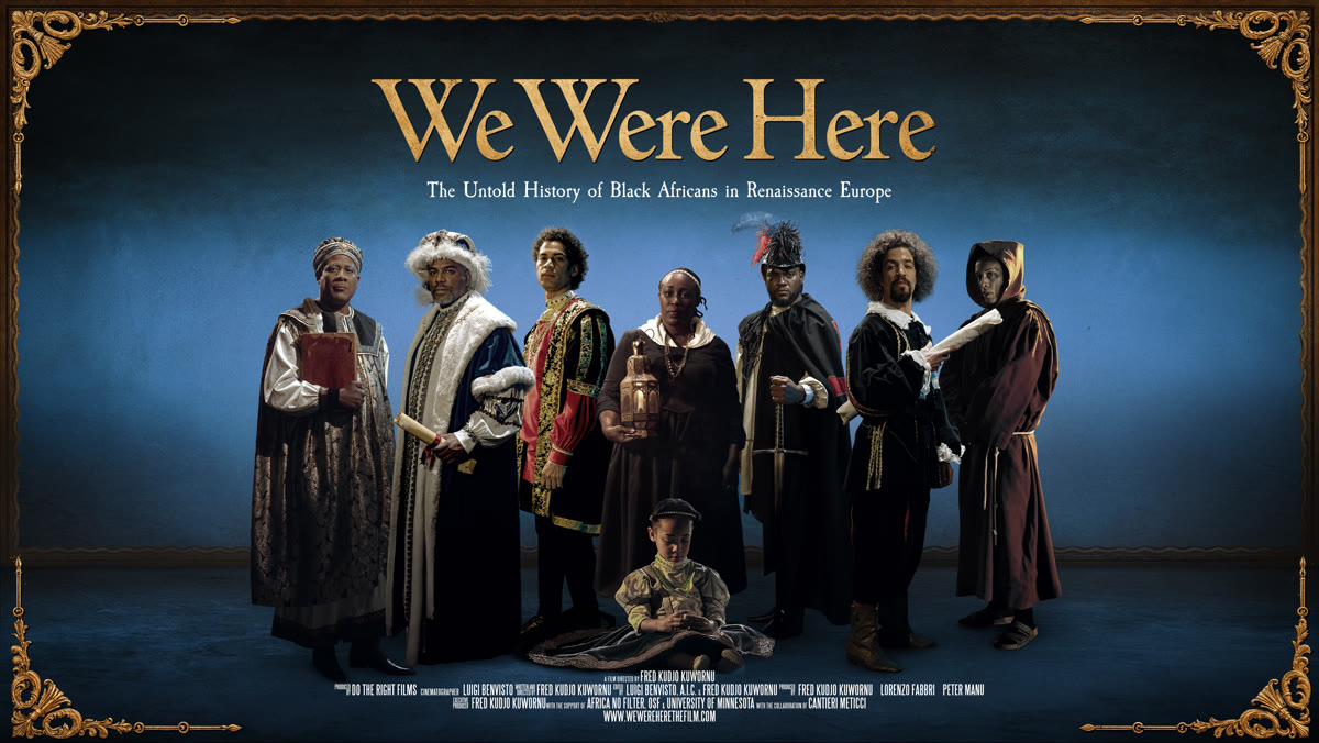 Poster for 'We Were Here', Black figures in Renaissance costume within a gold frame