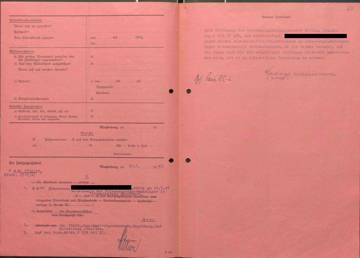 A case file page handled by the female criminal police officer Ladage