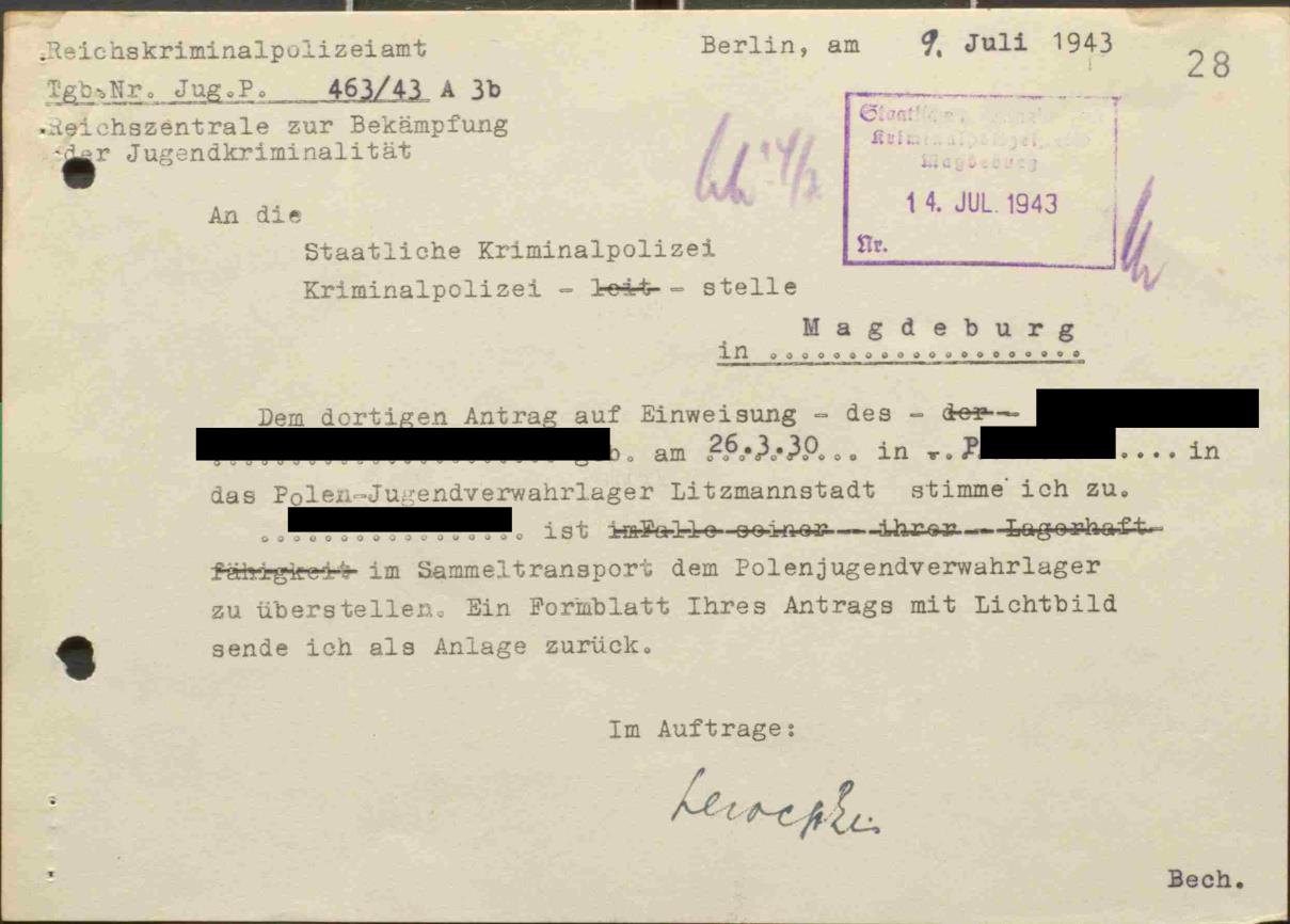 Typed order from the Reich Criminal Police Office, July 1943