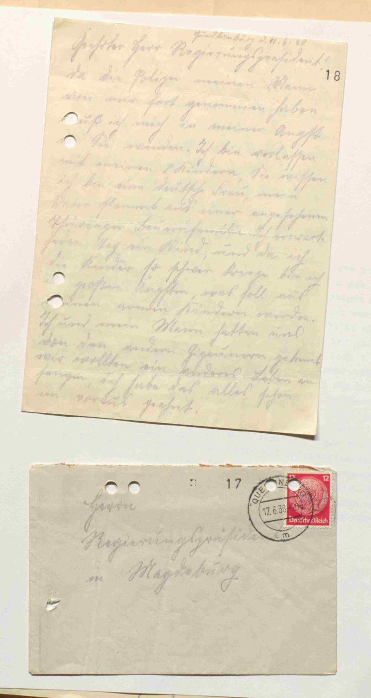 Handwritten petition and its envelope, 1938