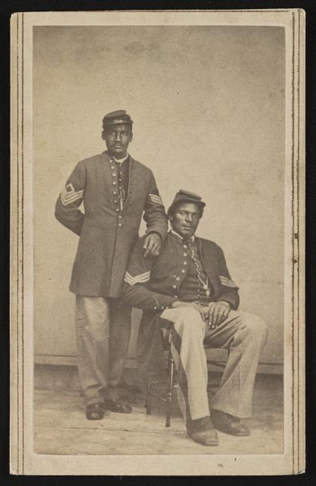 Photograph of a Black Union soldier in uniform, holding a rifle